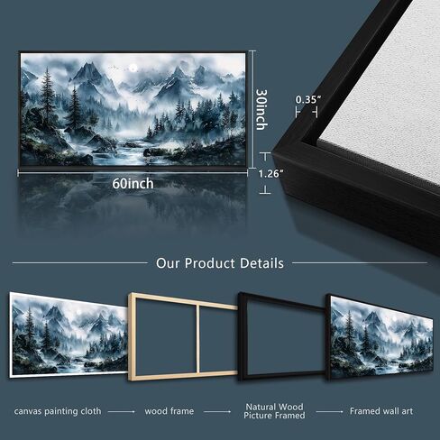 erqinhua ديكور جدار كبير لغرفة النوم أسود مؤطرة قماش جدار الفن لغرفة المعيشة ديكورات المكتب ضبابي الغابات لوحات الحائط شجرة المناظر الطبيعية صور العمل الفني ديكور المنزل الحديث 30x60 بوصة in Kuwait