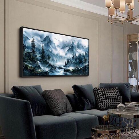 erqinhua ديكور جدار كبير لغرفة النوم أسود مؤطرة قماش جدار الفن لغرفة المعيشة ديكورات المكتب ضبابي الغابات لوحات الحائط شجرة المناظر الطبيعية صور العمل الفني ديكور المنزل الحديث 30x60 بوصة in Kuwait