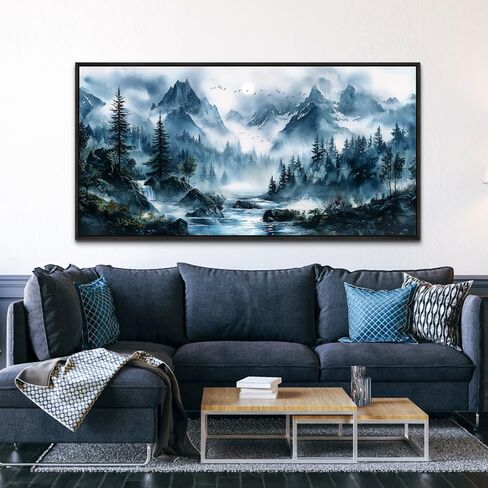 erqinhua ديكور جدار كبير لغرفة النوم أسود مؤطرة قماش جدار الفن لغرفة المعيشة ديكورات المكتب ضبابي الغابات لوحات الحائط شجرة المناظر الطبيعية صور العمل الفني ديكور المنزل الحديث 30x60 بوصة in Kuwait