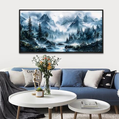 erqinhua ديكور جدار كبير لغرفة النوم أسود مؤطرة قماش جدار الفن لغرفة المعيشة ديكورات المكتب ضبابي الغابات لوحات الحائط شجرة المناظر الطبيعية صور العمل الفني ديكور المنزل الحديث 30x60 بوصة in Kuwait