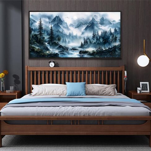 erqinhua ديكور جدار كبير لغرفة النوم أسود مؤطرة قماش جدار الفن لغرفة المعيشة ديكورات المكتب ضبابي الغابات لوحات الحائط شجرة المناظر الطبيعية صور العمل الفني ديكور المنزل الحديث 30x60 بوصة in Kuwait
