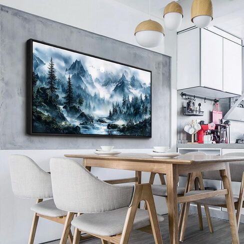 erqinhua ديكور جدار كبير لغرفة النوم أسود مؤطرة قماش جدار الفن لغرفة المعيشة ديكورات المكتب ضبابي الغابات لوحات الحائط شجرة المناظر الطبيعية صور العمل الفني ديكور المنزل الحديث 30x60 بوصة in Kuwait