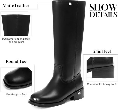 femflame Knee High Boots for Women Wide Calf Boots Women's Work Boots Hiking Boots Dress Boots Riding Boots Winter Boot with Chunky Square Heel Round Toe Boots Low Heel Platform for Daily Party in Saudi Arabia
