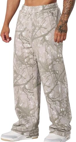 رجل Sweatpants كامو فضفاض ركض واسعة الساق المسار الصالة الرياضية فضفاضة كول عرق السراويل مرونة الخصر مع جيوب S-XXL in Kuwait
