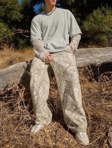 رجل Sweatpants كامو فضفاض ركض واسعة الساق المسار الصالة الرياضية فضفاضة كول عرق السراويل مرونة الخصر مع جيوب S-XXL in Kuwait