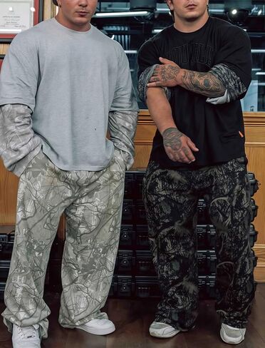 رجل Sweatpants كامو فضفاض ركض واسعة الساق المسار الصالة الرياضية فضفاضة كول عرق السراويل مرونة الخصر مع جيوب S-XXL in Kuwait