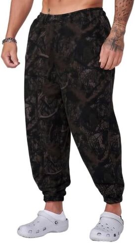 رجل Sweatpants كامو فضفاض ركض واسعة الساق المسار الصالة الرياضية فضفاضة كول عرق السراويل مرونة الخصر مع جيوب S-XXL in Kuwait