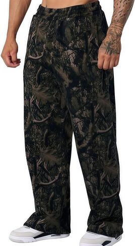 رجل Sweatpants كامو فضفاض ركض واسعة الساق المسار الصالة الرياضية فضفاضة كول عرق السراويل مرونة الخصر مع جيوب S-XXL in Kuwait