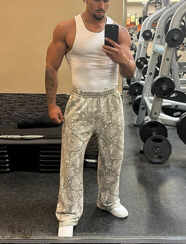 رجل Sweatpants كامو فضفاض ركض واسعة الساق المسار الصالة الرياضية فضفاضة كول عرق السراويل مرونة الخصر مع جيوب S-XXL in Kuwait