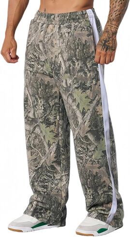 رجل Sweatpants كامو فضفاض ركض واسعة الساق المسار الصالة الرياضية فضفاضة كول عرق السراويل مرونة الخصر مع جيوب S-XXL in Kuwait