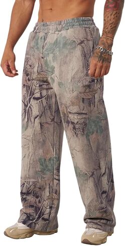 رجل Sweatpants كامو فضفاض ركض واسعة الساق المسار الصالة الرياضية فضفاضة كول عرق السراويل مرونة الخصر مع جيوب S-XXL in Kuwait