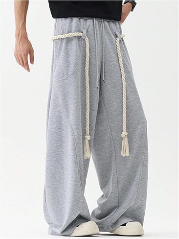 GORGLITTER Men's Baggy Barrel Sweatpants Y2k Rope Drawstring Wide Leg Oversized Track Pants Streetwear Trousers in Saudi Arabia