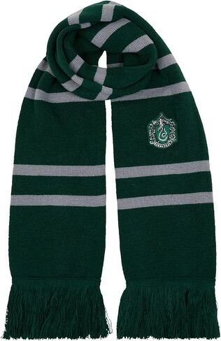 Harry Potter Slytherin Knitted Crest Scarf - Green & Silver with Tassels - Inspired by Prisoner of Azkaban - 66 " x 7 " - Soft Winter Knit Scarf for Kids & Adults - Wizarding World Costume Accessory in Saudi Arabia