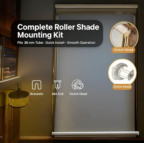 38mm Roller Shade Clutch Replacement Kit for 1.5" Tube, Metal/Plastic Brackets with End Plug, Window Roller Blind Parts for Zebra/Blackout Shades, Inside Outside Ceiling Mount, White in Saudi Arabia