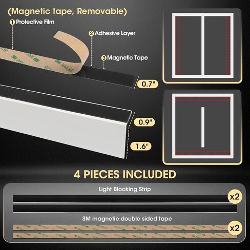 شرائط حجب الضوء من مادة PVC المعتمة بنسبة 100% مع تصميم مغناطيسي مناسب لظلال التعتيم والستائر والظلال الخلوية والممرات الجانبية الداكنة لغرف النوم والحضانة والمزيد (رمادي، 58.5 بوصة، قطعتان، قابلة للإزالة) in Kuwait