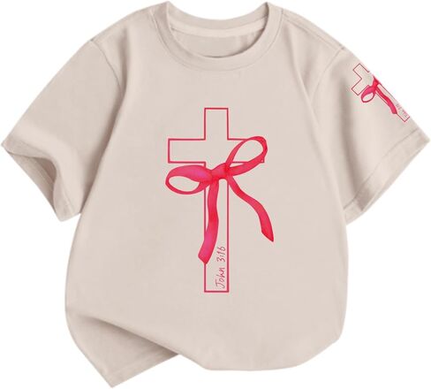 Girls Cute Christian Shirts Kids Pink Bow Shirt Jesus God Faith Tshirts Aesthetic Cross Bible Verse Graphic Tee Tops in Saudi Arabia