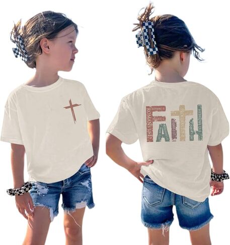 Jesus Shirt for Girls Christian Faith Tshirts Kids Cute Bible Verse Graphic Tees Inspirational God Religious Clothes in Saudi Arabia