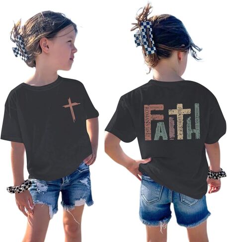 Jesus Shirt for Girls Christian Faith Tshirts Kids Cute Bible Verse Graphic Tees Inspirational God Religious Clothes in Saudi Arabia