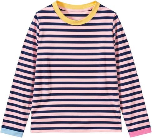 Girls Striped Long Sleeve Shirts Drop Shoulder Casual Fashionable Crewneck Blouse Tee Tops in Saudi Arabia