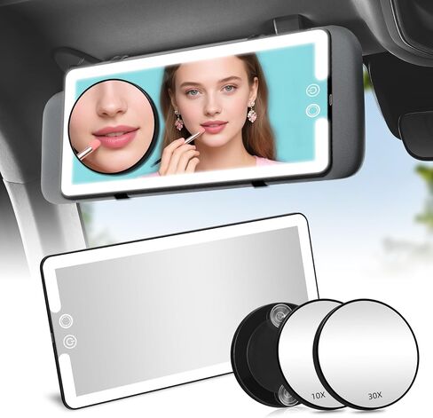 Solar Car Sun Visor Vanity Mirror, Sun Visor Makeup Mirror for Car,Dimmable with 3 Light Modes in Kuwait