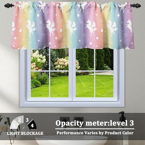 Renaiss 42 x 18 Inch Colorful Unicorn Window Valance for Girls Bedroom Bathroom Unicorn Princess Theme Decor Room Darkening Wall Decal Curtain Colorful Rainbow Rod Pocket Linen Window Treatment Drapes in Saudi Arabia
