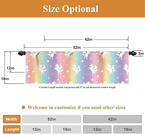 Renaiss 42 x 18 Inch Colorful Unicorn Window Valance for Girls Bedroom Bathroom Unicorn Princess Theme Decor Room Darkening Wall Decal Curtain Colorful Rainbow Rod Pocket Linen Window Treatment Drapes in Saudi Arabia