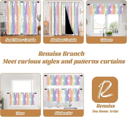 Renaiss 42 x 18 Inch Colorful Unicorn Window Valance for Girls Bedroom Bathroom Unicorn Princess Theme Decor Room Darkening Wall Decal Curtain Colorful Rainbow Rod Pocket Linen Window Treatment Drapes in Saudi Arabia