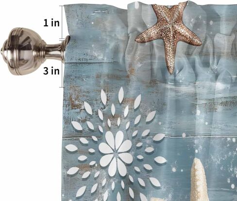 Sea Turtle Coastal Valances for Windows Living Room/Bedroom, Teal Coral Nautical Short Curtains for Kitchen/Bathroom, Farmhouse Starfish Shells Window Treatment Decor Panel 54" x 18" in Saudi Arabia