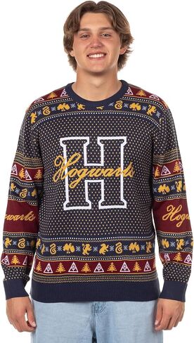 Harry Potter Men's Hogwarts Houses Design Adult Ugly Holiday Knit Sweater in Saudi Arabia
