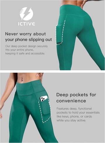 ICTIVE Women Workout Pants with Tummy Control High Waist Tight Fit Yoga Running Pilates Fitness Leggings with Pockets in Saudi Arabia