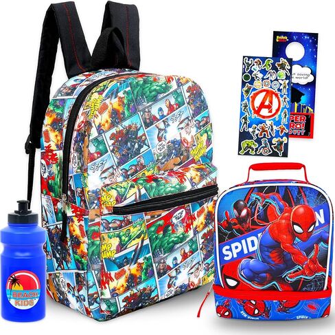 Marvel Avengers Backpack with Lunch Bag Set - Bundle of 16" School Bag, Spiderman Lunch Box, Water Bottle, Stickers, More | Avengers School Supplies for Kids in Saudi Arabia