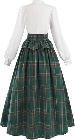 LTAKK Victorian Dress for Women Plaid Edwardian Renaissance Dresses Vintage Tartan Skirt, Green Plaid, Medium in Saudi Arabia