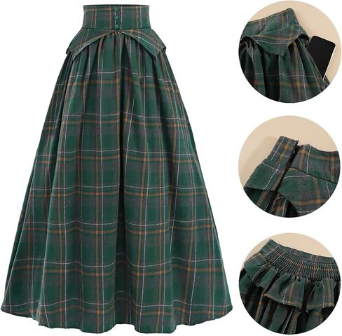 LTAKK Victorian Dress for Women Plaid Edwardian Renaissance Dresses Vintage Tartan Skirt, Green Plaid, Medium in Saudi Arabia