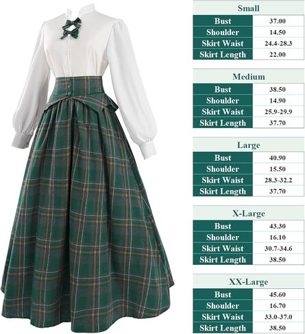 LTAKK Victorian Dress for Women Plaid Edwardian Renaissance Dresses Vintage Tartan Skirt, Green Plaid, Medium in Saudi Arabia
