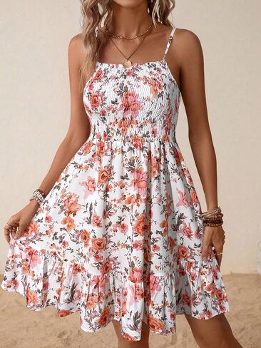 Women's 2025 Summer Maxi Dress Floral Front Spaghetti Strap Casual Boho Beach Flowy Sundress in Saudi Arabia