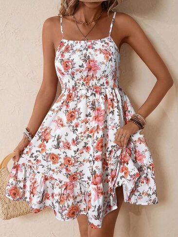 Women's 2025 Summer Maxi Dress Floral Front Spaghetti Strap Casual Boho Beach Flowy Sundress in Saudi Arabia