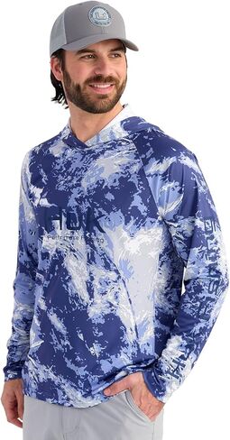 HUK Men's Pursuit Pattern Hoodie, Sun Protecting Fishing Shirt with Hood, Mossy Oak Stormwater Freshwater in Kuwait