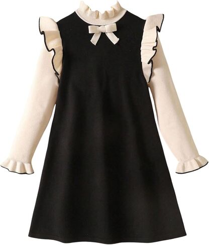 Milumia Girl's Ruffle Long Sleeve Sweater Dress Bow Mock Neck A Line Short Fall Dresses in Saudi Arabia