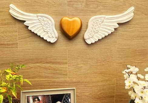 Bimodal Handmade Wooden Wall Art – Gold Heart & Wings – Elegant Rustic Home Decor for Bedroom, Living Room, Kitchen, or Terrace – Great for Weddings, Anniversaries & Gifts for Her – 30" Wide. in Saudi Arabia