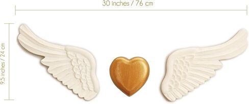 Bimodal Handmade Wooden Wall Art – Gold Heart & Wings – Elegant Rustic Home Decor for Bedroom, Living Room, Kitchen, or Terrace – Great for Weddings, Anniversaries & Gifts for Her – 30" Wide. in Saudi Arabia