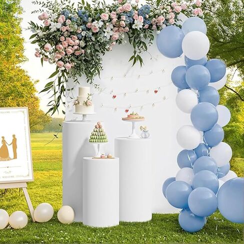 أغطية حامل بقاعدة أسطوانية بيضاء 3 قطع - غطاء أسطواني من الألياف اللدنة لحوامل الأسطوانات لأغطية الحفلات، حامل بقاعدة أسطوانة مناسبة وحامل أسطواني أبيض للحفلات (الحوامل غير متضمنة) in Kuwait