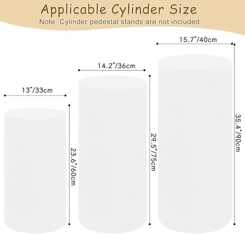 أغطية حامل بقاعدة أسطوانية بيضاء 3 قطع - غطاء أسطواني من الألياف اللدنة لحوامل الأسطوانات لأغطية الحفلات، حامل بقاعدة أسطوانة مناسبة وحامل أسطواني أبيض للحفلات (الحوامل غير متضمنة) in Kuwait