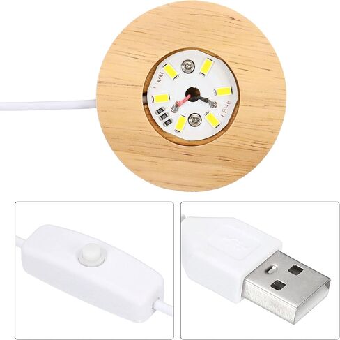 Wooden LED Light Base Stand, Round Wooden 2.56" Dia Warm White Lights Display Pedestals for Crystal Glass Art Decorations, Wood Color in Saudi Arabia