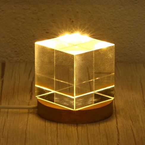 Wooden LED Light Base Stand, Round Wooden 2.56" Dia Warm White Lights Display Pedestals for Crystal Glass Art Decorations, Wood Color in Saudi Arabia