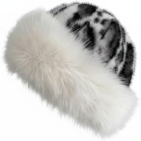 Women’s Winter Faux Fur Leopard/Cheetah Print Bucket Hat – Fluffy Plush Mink Furry Hat in Saudi Arabia