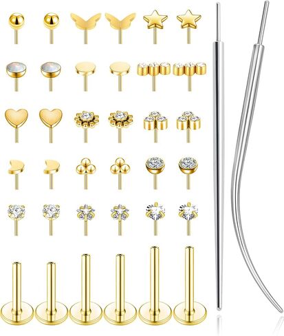 Threadless Push in Nose Studs Rings Stainless Steel Flat Back Earrings Labret Monroe Lip Rings for Women Men Cartilage Helix Conch Tragus Piercing Jewelry 6mm 8mm 10mm Silver Gold Tone in Saudi Arabia