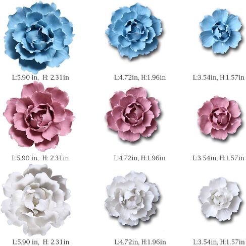 الفاوانيا السيراميك زهرة جدار ديكور الاصطناعي 3D زهرة جدار الفن لغرفة المعيشة المنزل المدخل غرفة نوم المطبخ مزرعة الحمام غرفة الطعام، أبيض، 5.90 بوصة in Kuwait