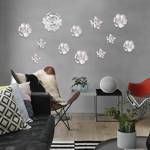 الفاوانيا السيراميك زهرة جدار ديكور الاصطناعي 3D زهرة جدار الفن لغرفة المعيشة المنزل المدخل غرفة نوم المطبخ مزرعة الحمام غرفة الطعام، أبيض، 5.90 بوصة in Kuwait