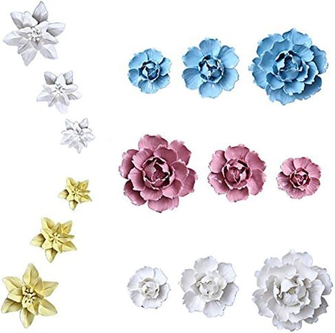 الفاوانيا السيراميك زهرة جدار ديكور الاصطناعي 3D زهرة جدار الفن لغرفة المعيشة المنزل المدخل غرفة نوم المطبخ مزرعة الحمام غرفة الطعام، أبيض، 5.90 بوصة in Kuwait