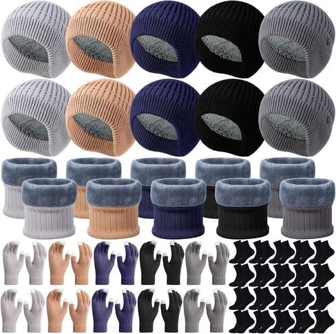 50 Pcs Winter Hats Gloves Set with Warm Socks Bulk for Women Men Homeless Knit Earflap Beanie Caps Scarves in Saudi Arabia